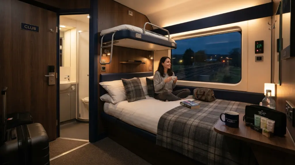 Caledonian Sleeper cabin on London to Edinburgh route