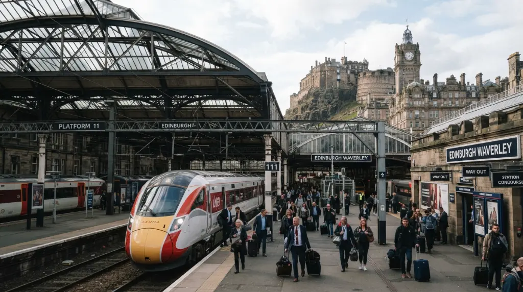 Edinburgh Waverley Station with train from London