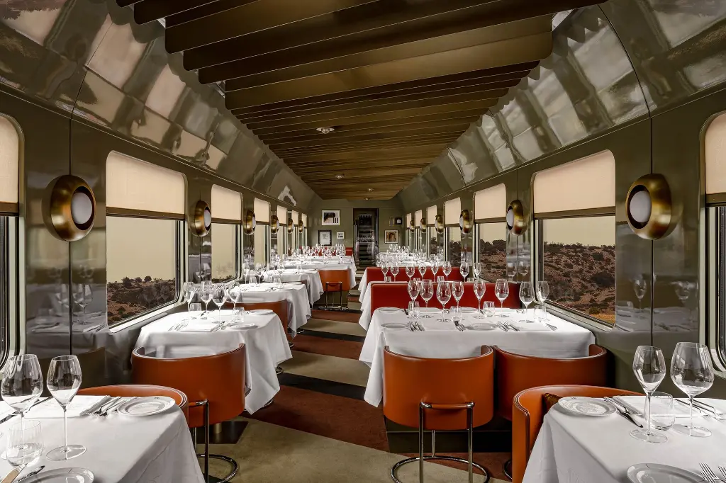 Elegant dining car on the Venice Simplon-Orient-Express