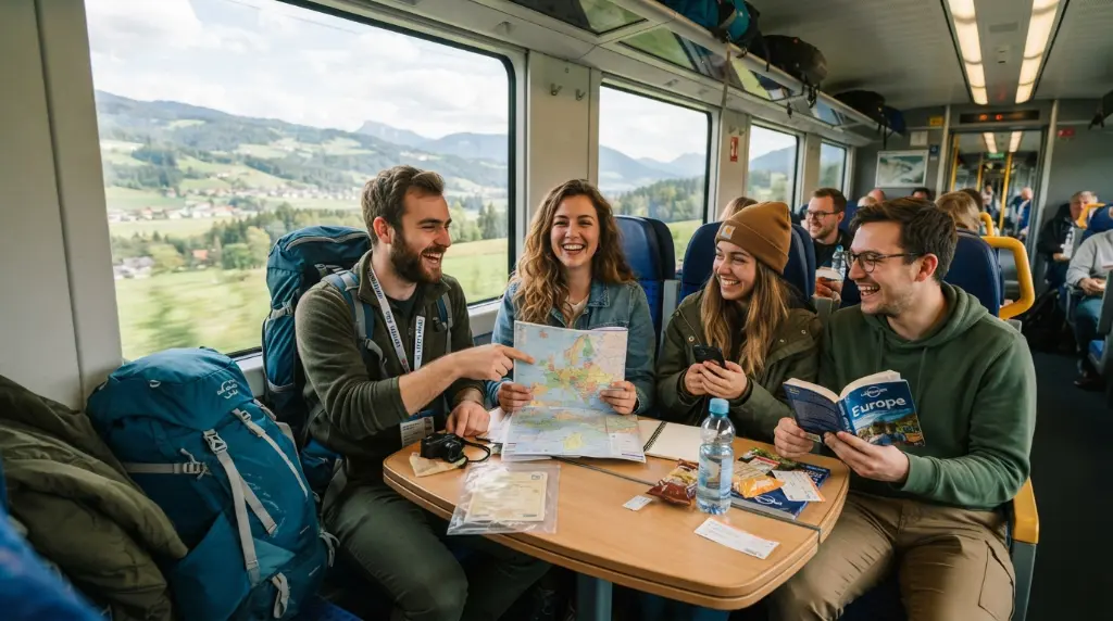 Friends traveling Europe with Interrail pass