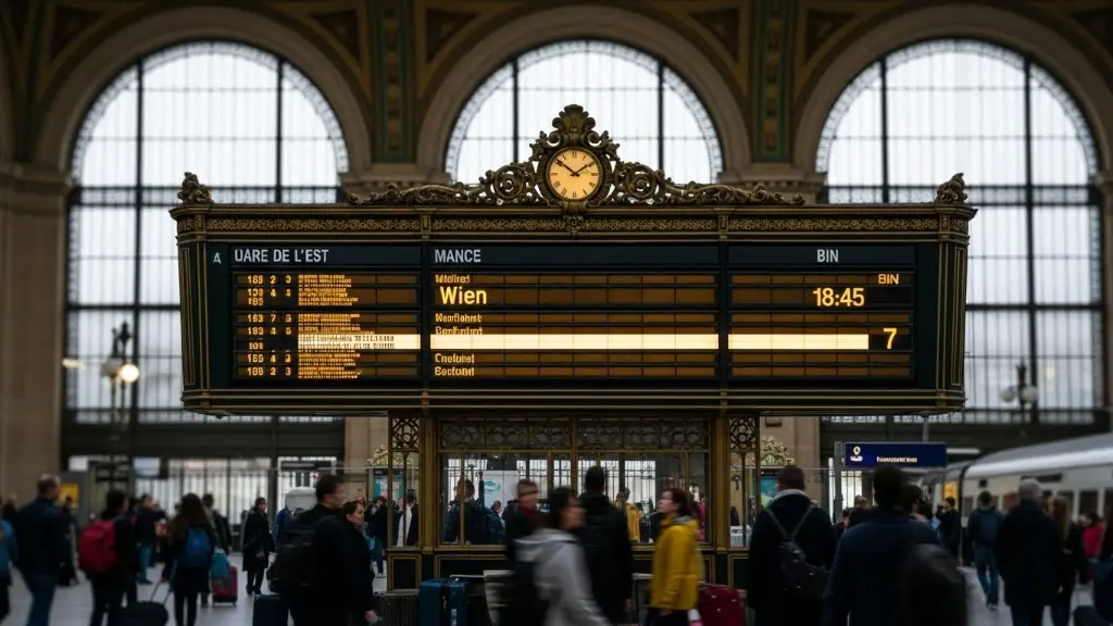 Gare de l’Est Departure board with the inscription Wien.