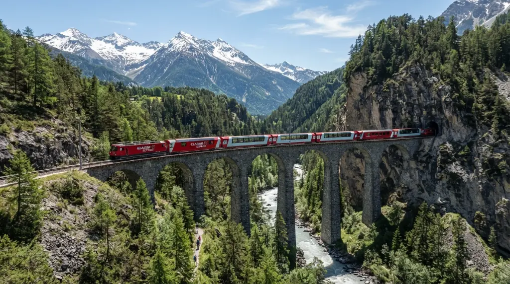 Glacier Express crossing the Landwasser Viaduct