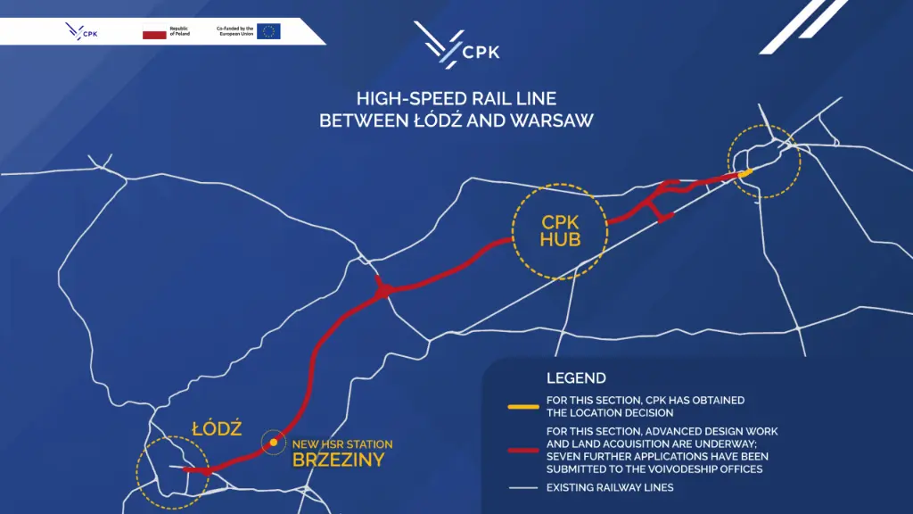 Map of Poland's CPK Y high-speed rail line