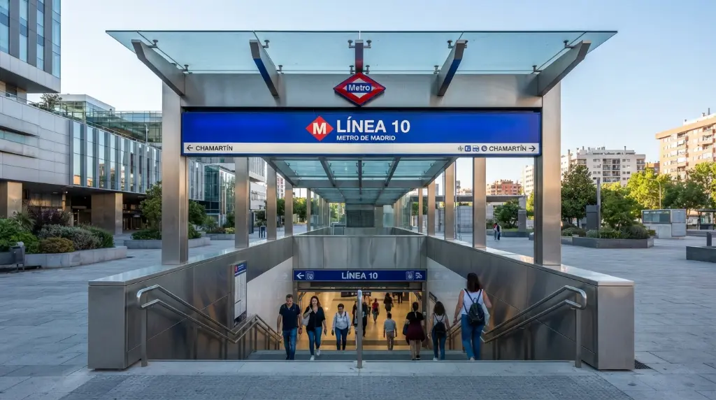 Metro Line 10 entrance at Madrid Chamartin Clara Campoamor