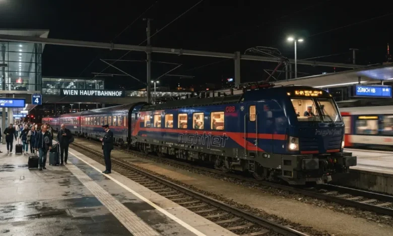 Modern European night train ready for departure
