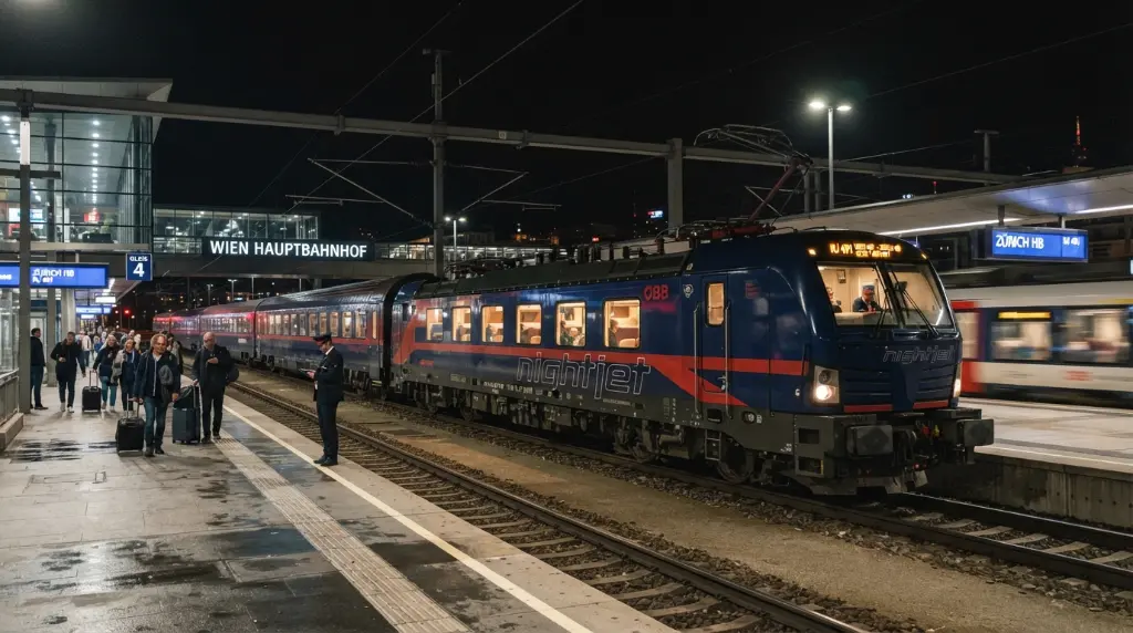Modern European night train ready for departure