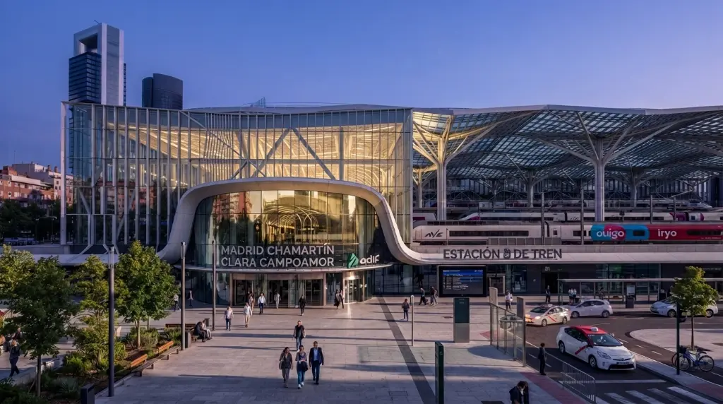 Modern exterior of Madrid Chamartin train station