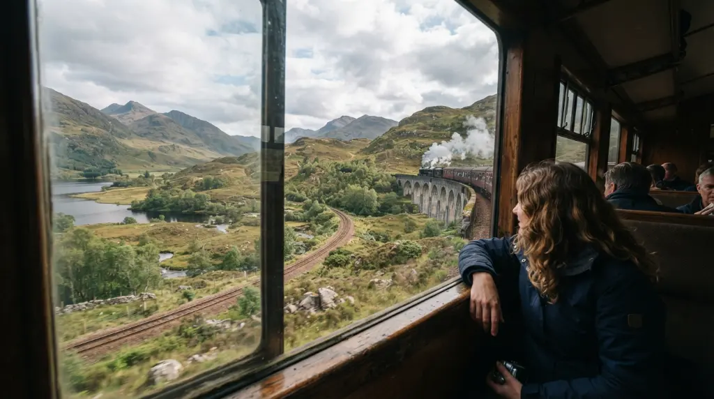 Scenic Scottish Highlands train journey