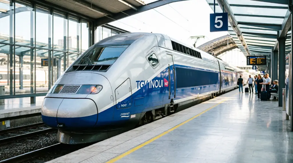 TGV train departing from platform at Gare de Lyon