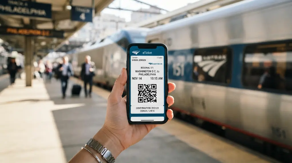 The Amtrak app interface showing the fare class selection (Value vs. Flexible