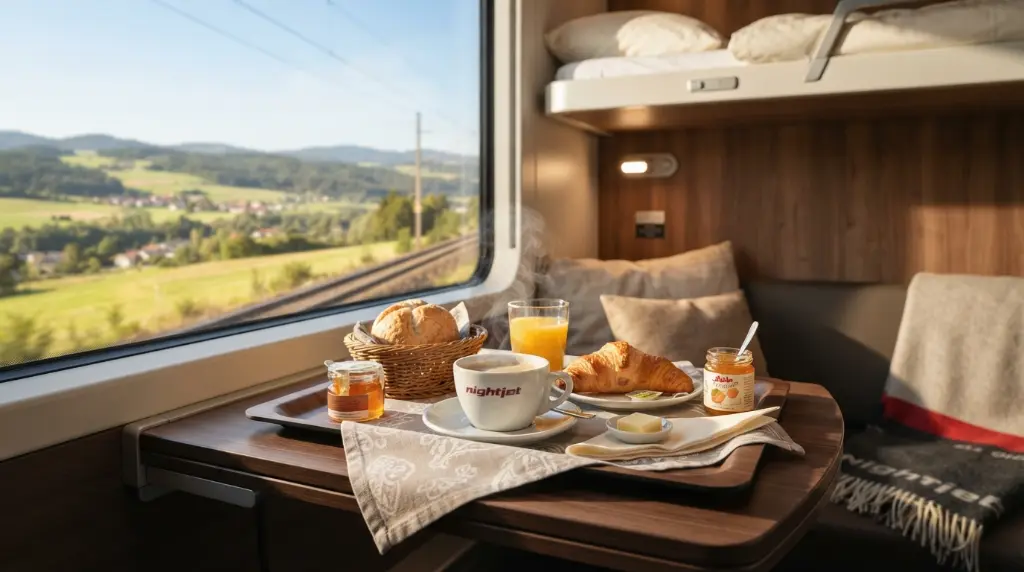 The breakfast tray served in a sleeper cabin