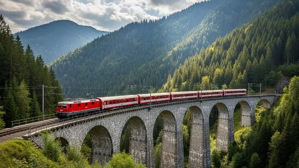 The historic Semmering section runs from Gloggnitz to Mürzzuschlag — 41 kilometers of continuous engineering brilliance