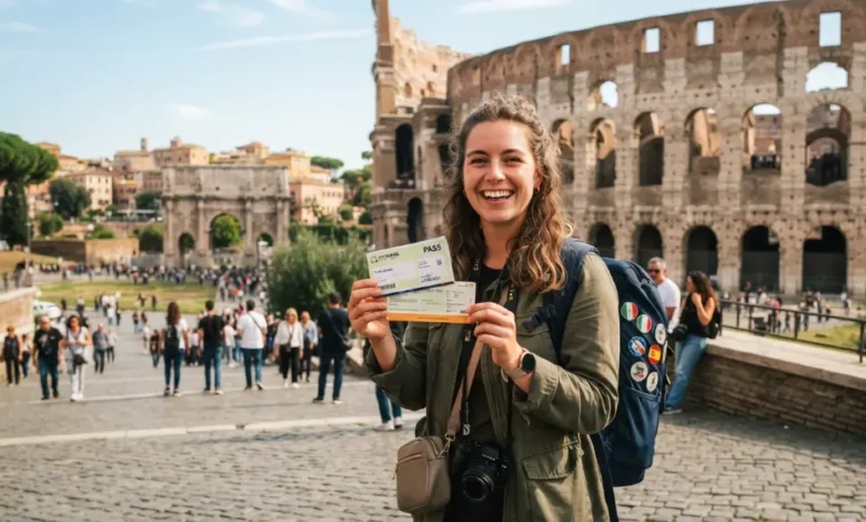 Traveler with Interrail pass exploring European city