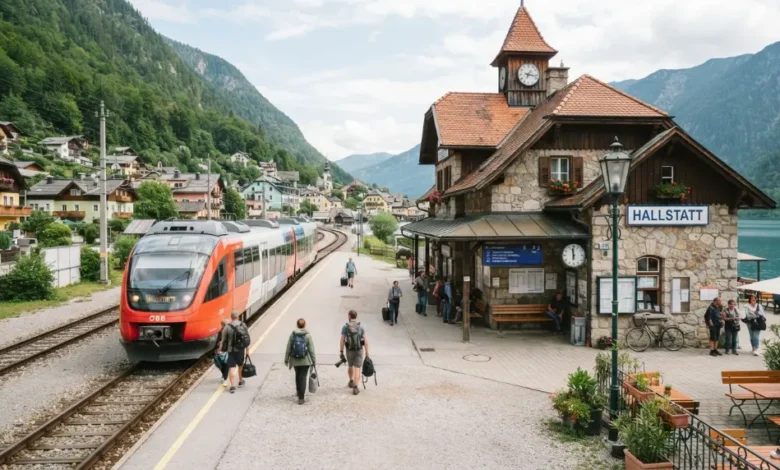Travelers arriving at a charming, lesser-known European train station