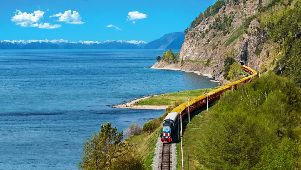 View of Lake Baikal from Trans-Siberian Railway window