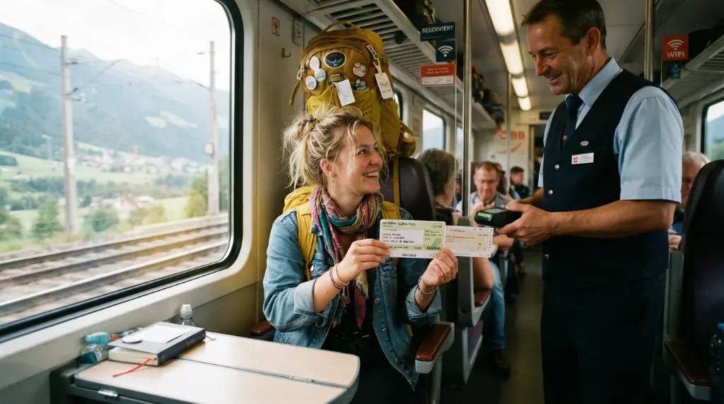 Young traveler using Interrail pass in Europe